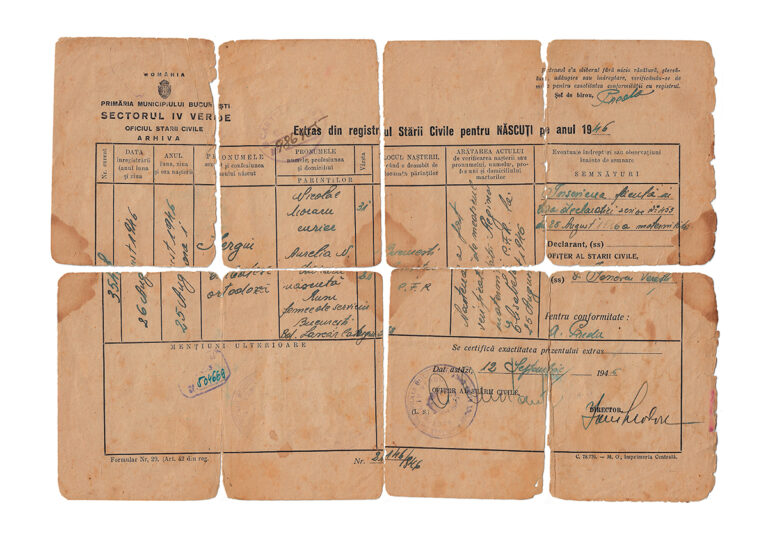 Certificat de naștere vechi, deteriorat, înainte de restaurare